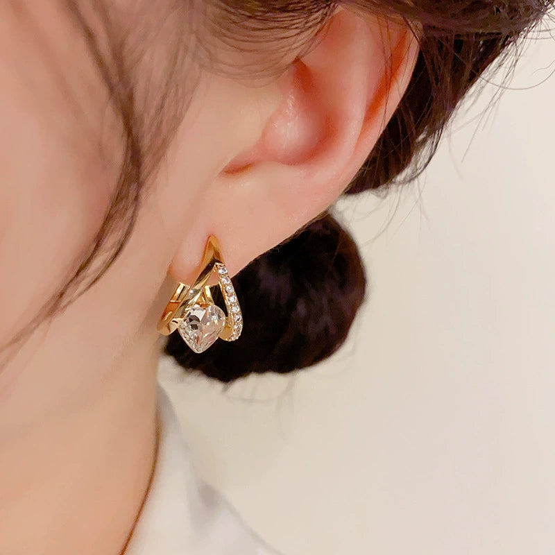 Temperament Geometry Heart shaped Zircon Ear Buckle Transparent